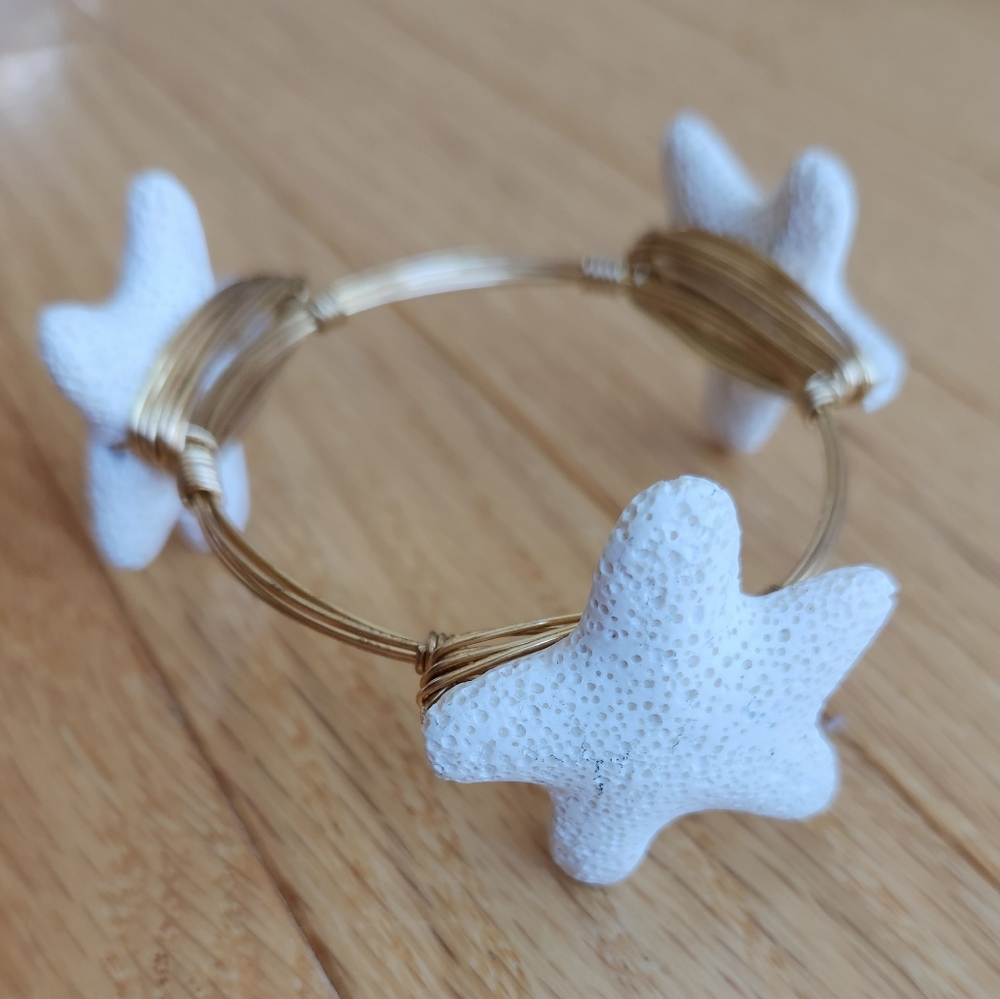 Gold wire wrapped starfish bangle bracelet
